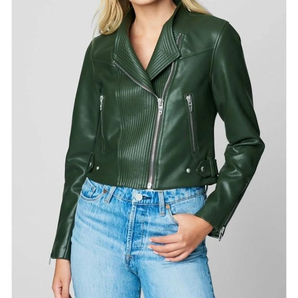 Blank NYC Jacket Green Faux Leather Moto Zip Forever And A Day - Picture 1 of 12
